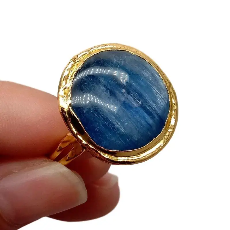 

Y·YING Natural coin Blue Kyanite Gold Filled Ring Adjustable Size Ring luxury style for women