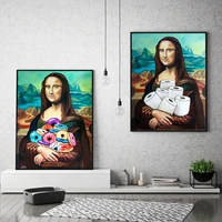 canvas painting print funny toilet wall art mona lisa bathroom paper poster home decoration nordic modular picture living room