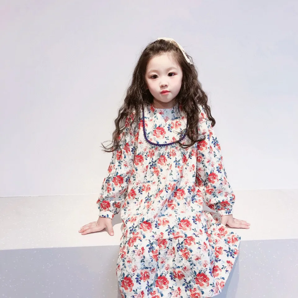 

Baby dress cotton long sleeve flower pattern girls dresses size 90-160 baby Autumn dress