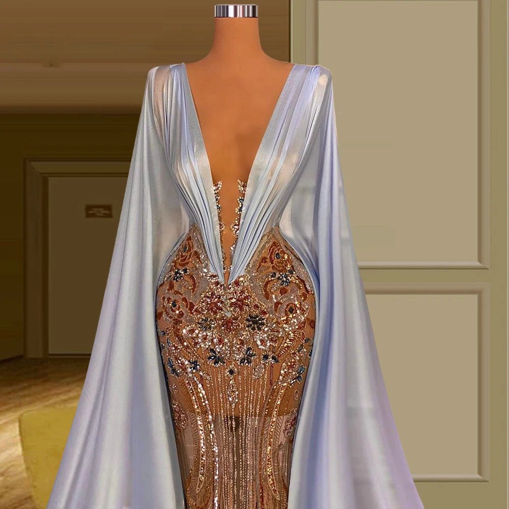 

YILIBER Evening dresses 2021 vintage vlack pearls long sleeves evening gowns beading prom dresses for women short dresses