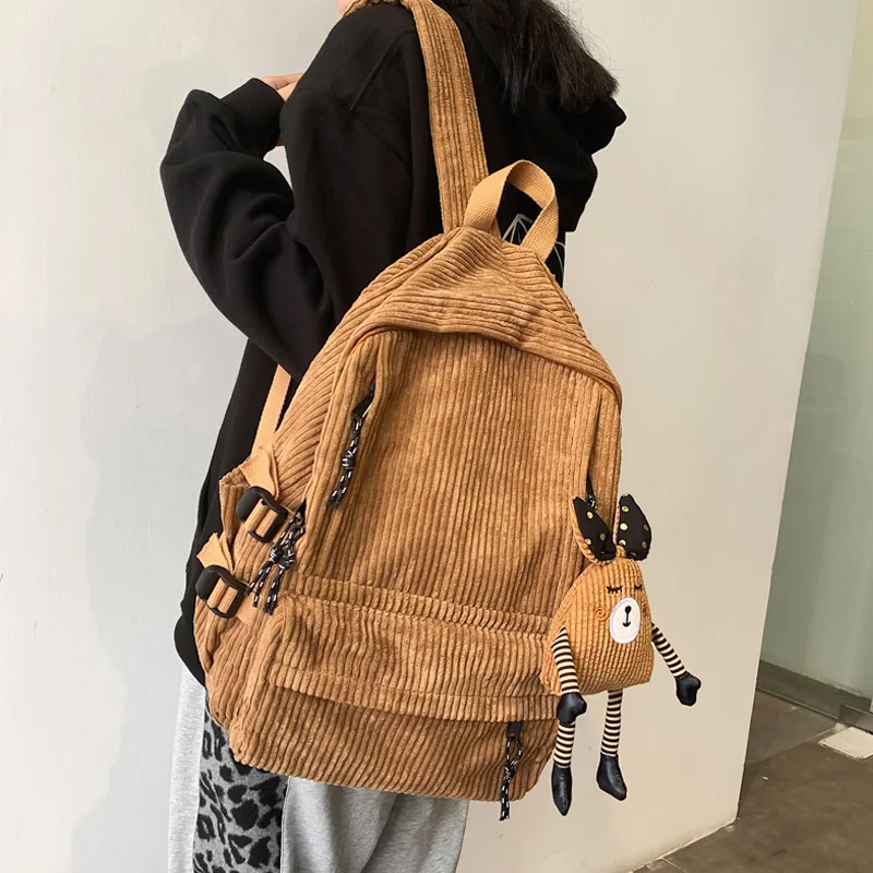 fashion women corduroy backpack pure color stripe harajuku school bag teenage luxury girl backpack female cute bagkpack mochila free global shipping