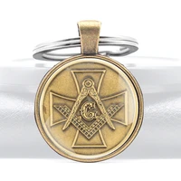 classic masonic cross design glass cabochon metal pendant key chain fashion men women key ring accessories keychains gifts