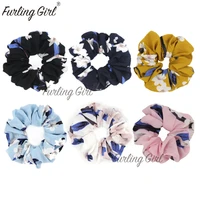 furling girl 1pc rhododendron printing hair scrunchies azaleas floral elastic hair bands hair ponytail holder rope for women
