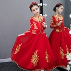 Новогоднее платье для девочек; Вечерние платья принцессы с красивой кружевной вышивкой; Платье принцессы для танцев; Платье в китайском стиле