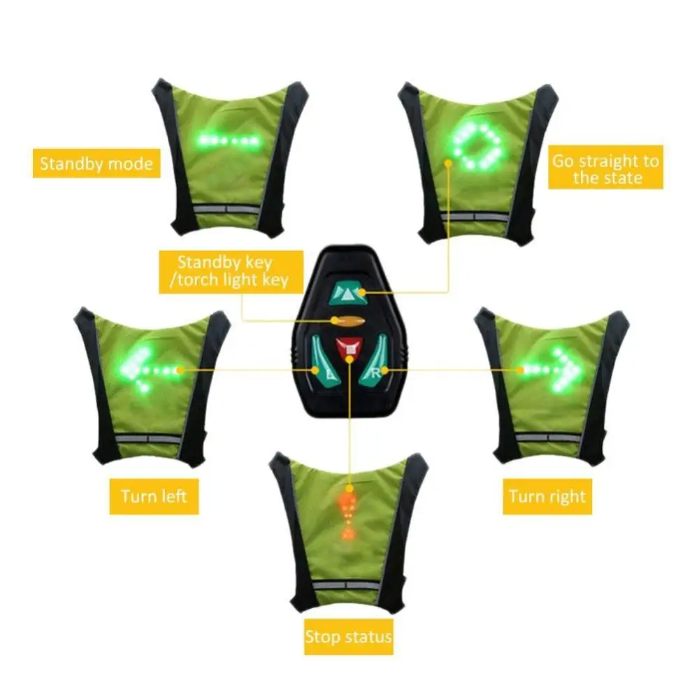 

Cycling Vest LED Wireless MTB Bike Bag Safety Turn Signal Light Bicycle Reflective Warning with Remo