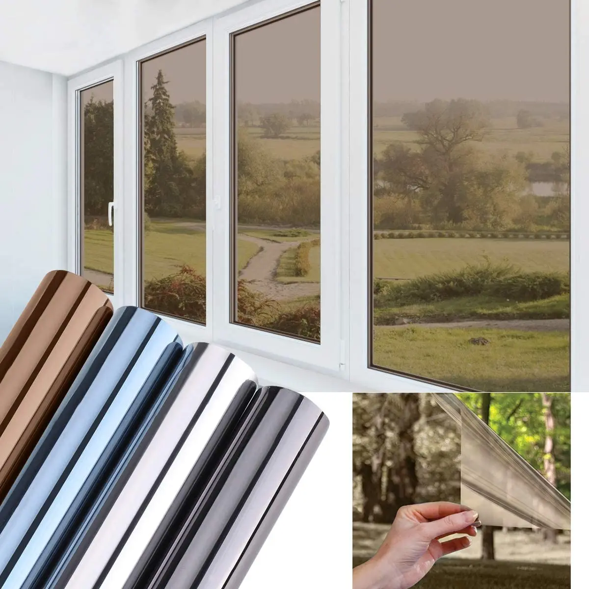 

LUCKYYJ One-Way Mirror Window Film Daytime Privacy Heat Insulation Anti-UV Window Sticker Office Home Mirror Self-adhesive Film