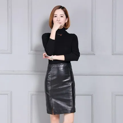 Тонкая профессиональная кожаная длинная юбка K80 | Женская одежда