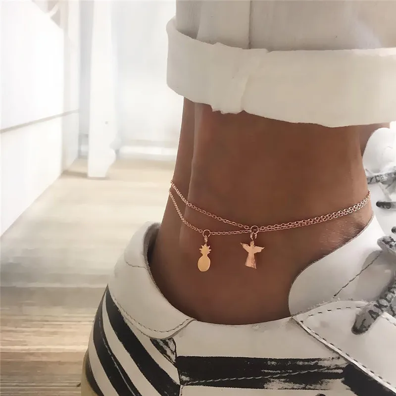 Модный новый комплект из 2 предметов золотого браслета для женщин с подвеской в