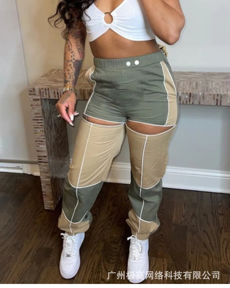 

2021 summer fashion new color matching printed broken copper pants