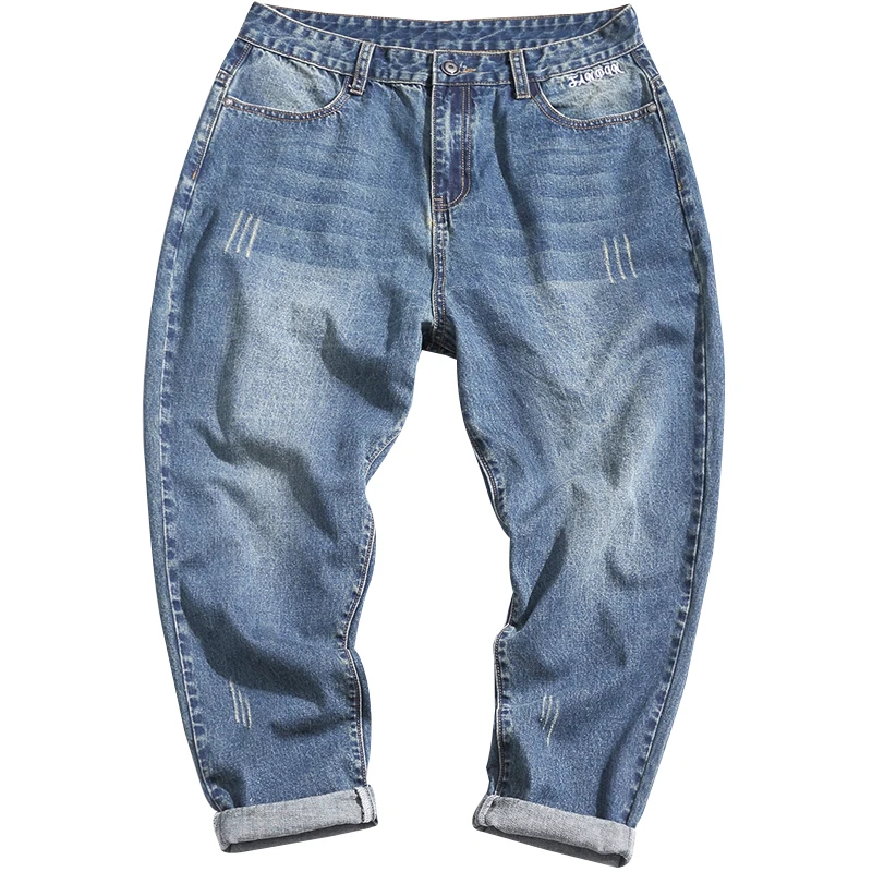 

Men's Fashion Hip Hop Blue Jeans 2021New Loose Wide Leg Pants Jeans Male Denim Ankle-lenght Pants
