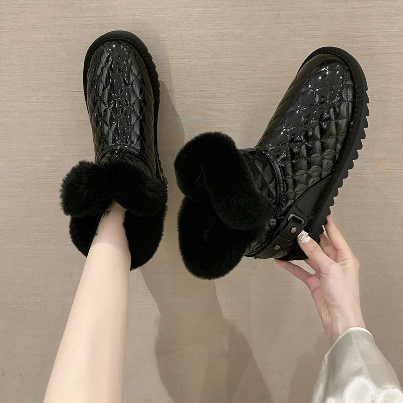 

White Mid-Calf Boots Female Shoes Round Toe Clogs Platform Australia Plush Winter Footwear Boots-Women Low Ladies Med Snow Mid