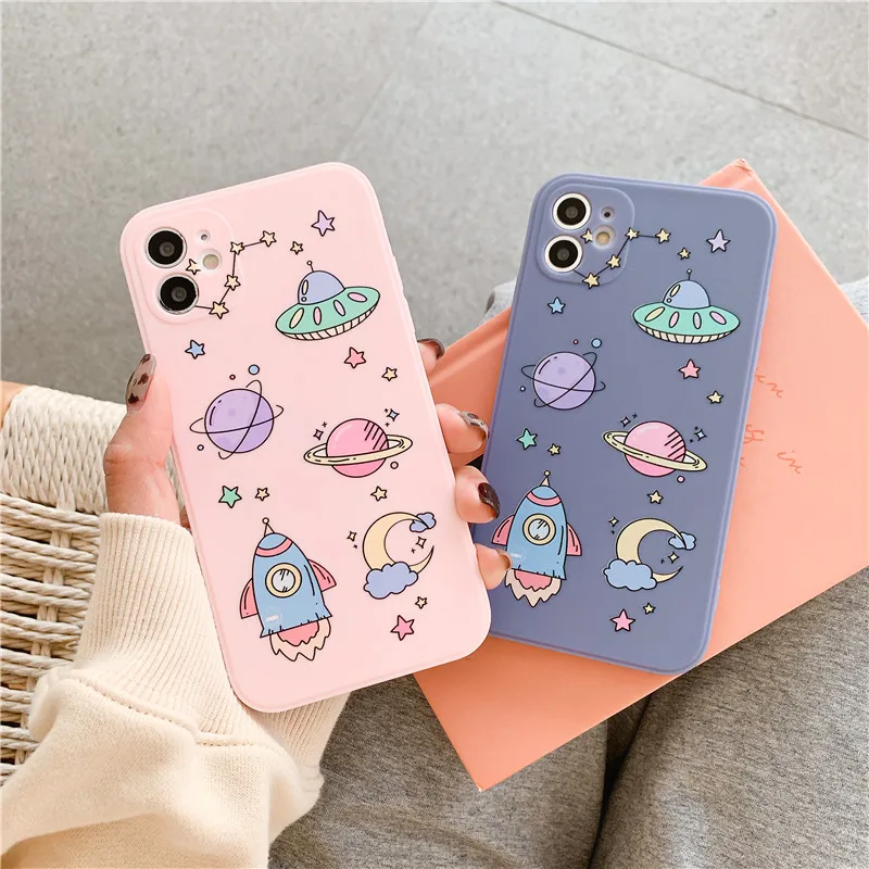 

Cartoon astronaut planet spaceship dinosaur soft tpu case for iphone 13 Pro 12 11 Pro Max X XS MAX 7 8 plus Lens protect cover
