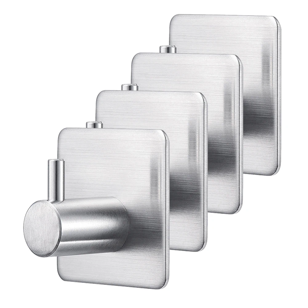 

4pcs Robe Hook Waterproof Wall Mounted Key Stainless Steel Bathroom Umbrellas Brushed Scarf Self Adhesive Hanger Bedroom Holder