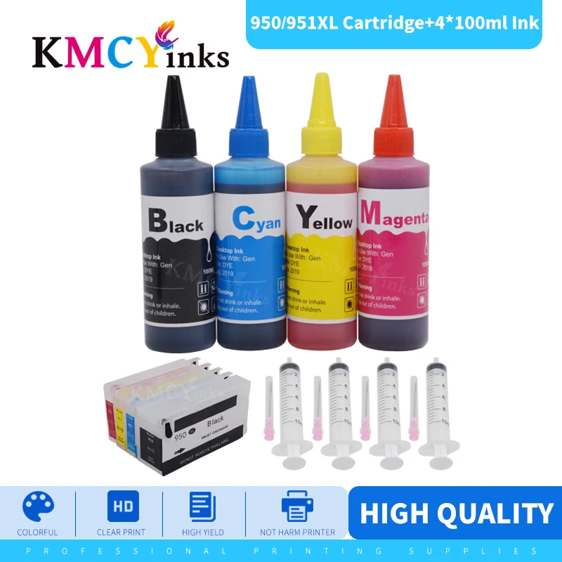 

KMCYinks Printer Ink Cartridge + 400ml Bottle Ink 950 951 XL For HP 950XL Officejet Pro 251dw 276dw 8100 8600 8610 8620 Printers