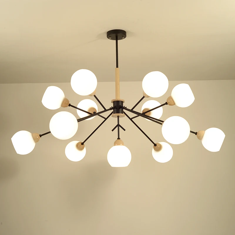 Art design Chandelier Light Branch Hanging Lamp Wooden Iron Chandeliers For Kitchen Study room Living Glass Shade Bulb | Лампы и