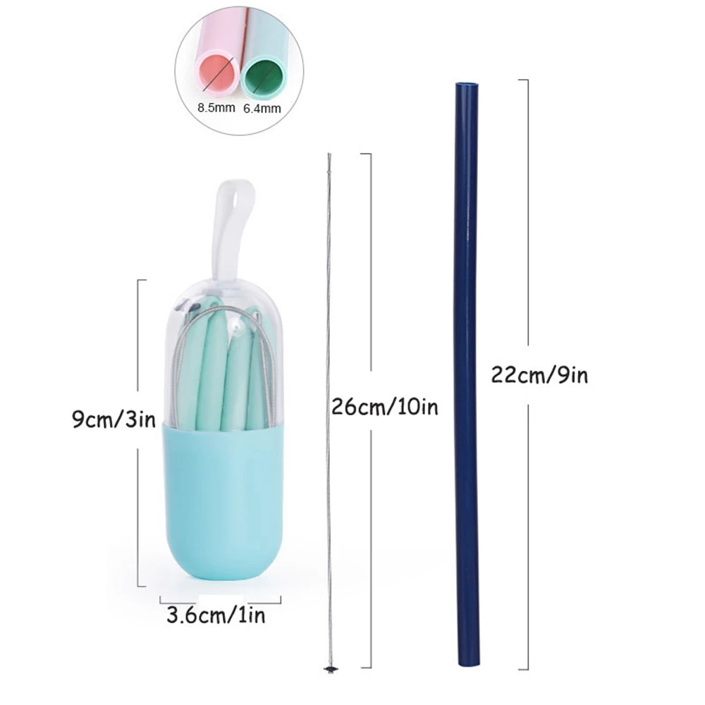 1Pc Reusable Food Grade Silicone Straws Foldable Drinking Straw With Cleaning Brush Storage Box Dust-proof Kid Adult Party Straw
