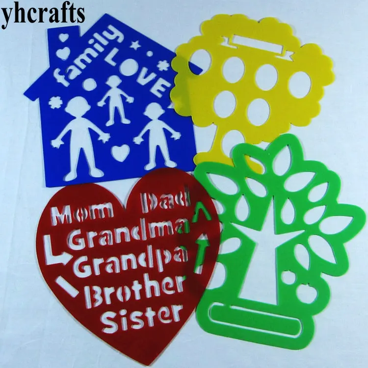 4 шт./лот дерево с именем члена семьи пластиковый трафарет Раннее Обучение