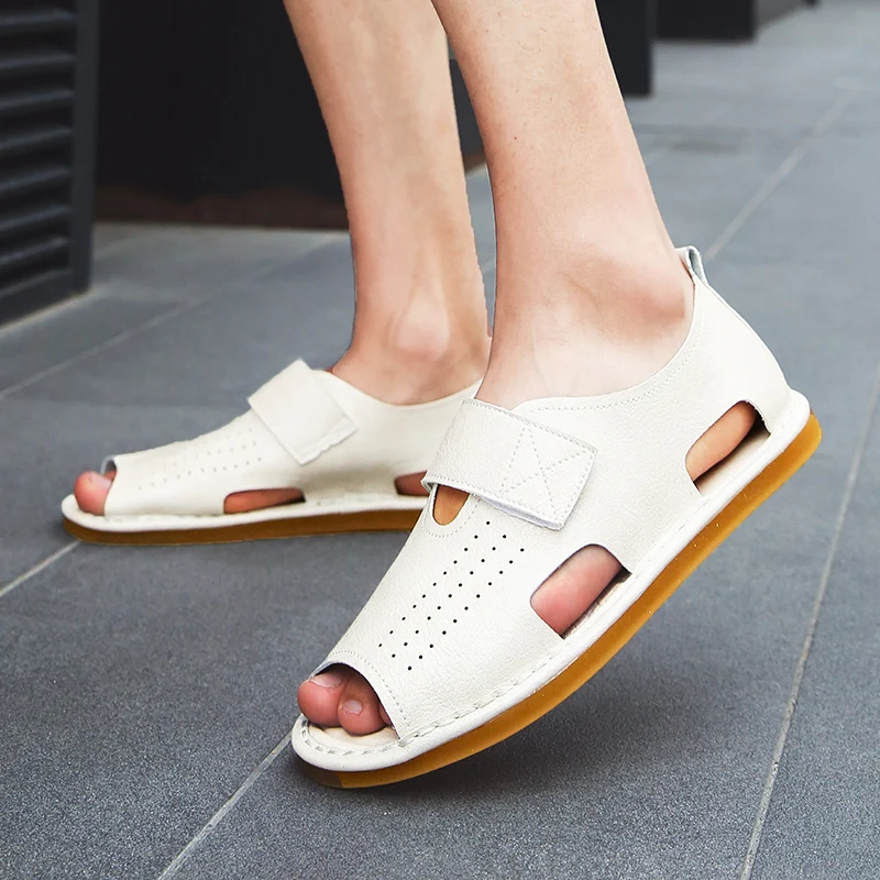 Мужские сандалии из натуральной кожи Классические мужские шлёпанцы ручной