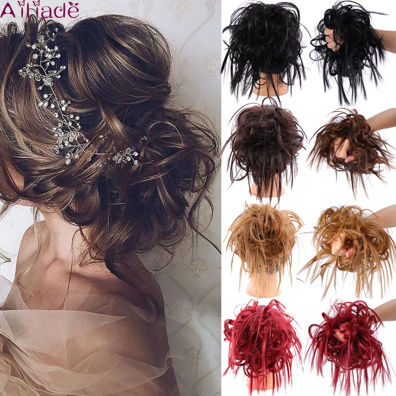 AILIADE грязный обтянутая тканью Шиньон волос булочка вьющиеся резинка шиньон для