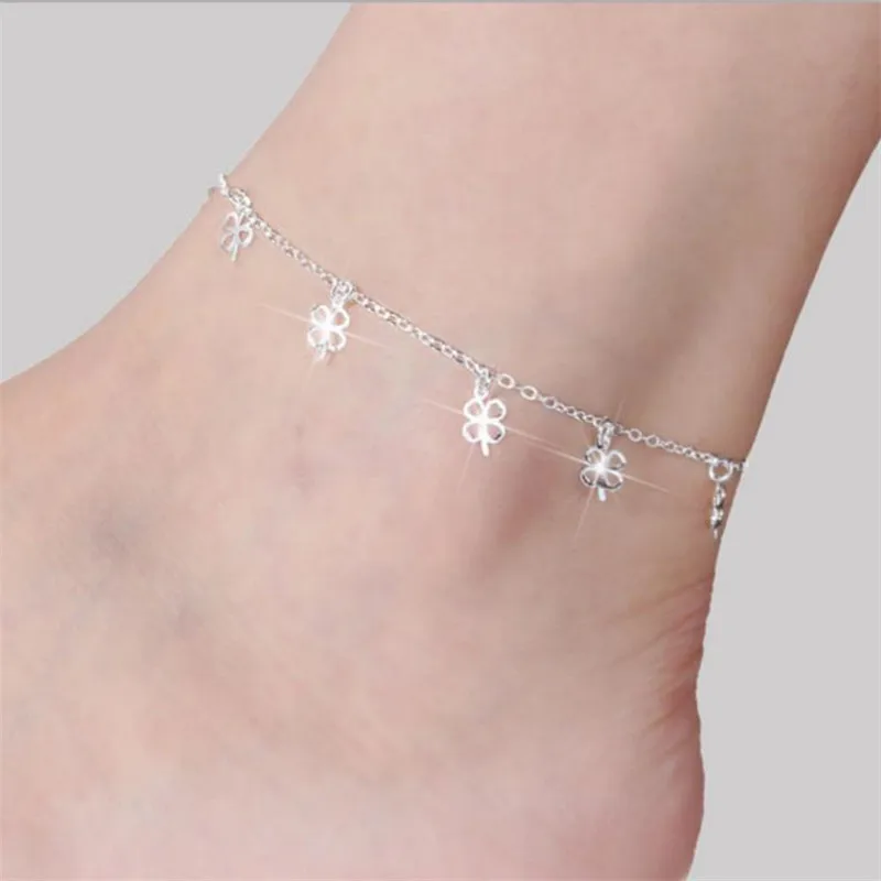 

Charm Clover Anklets For Women Jewelry Trendy 925 Sterling Silver Anklet Female Party Accessories Girls Bracelet