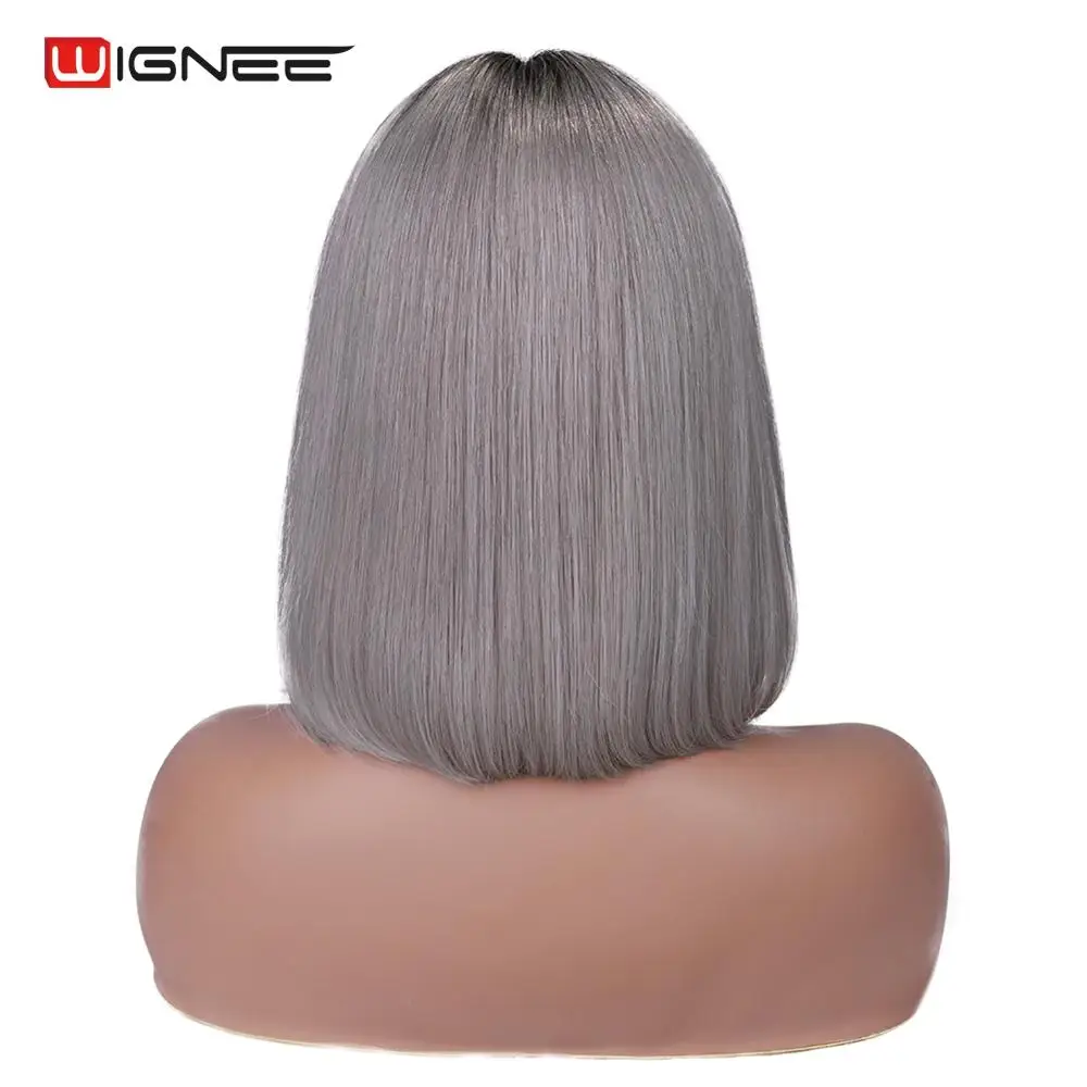 Wignee Ombre серые парики с кружевом спереди и Бобом для черных женщин прямые
