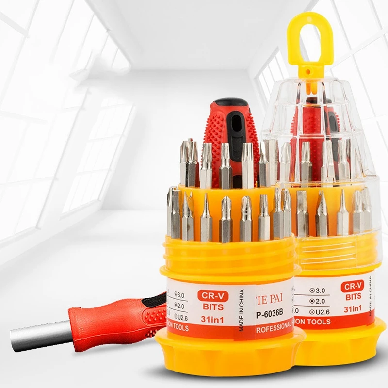 

31-In-1 Mini Household Hand Tool Set Screwdriver Kit with the Plastic Storage Box perfect for Home Use and Car Repairing