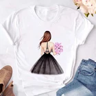 2021 Новый букет красоты harajuku, футболки с принтом, женская повседневная тонкая белая футболка, топы с коротким рукавом, модная уличная футболка