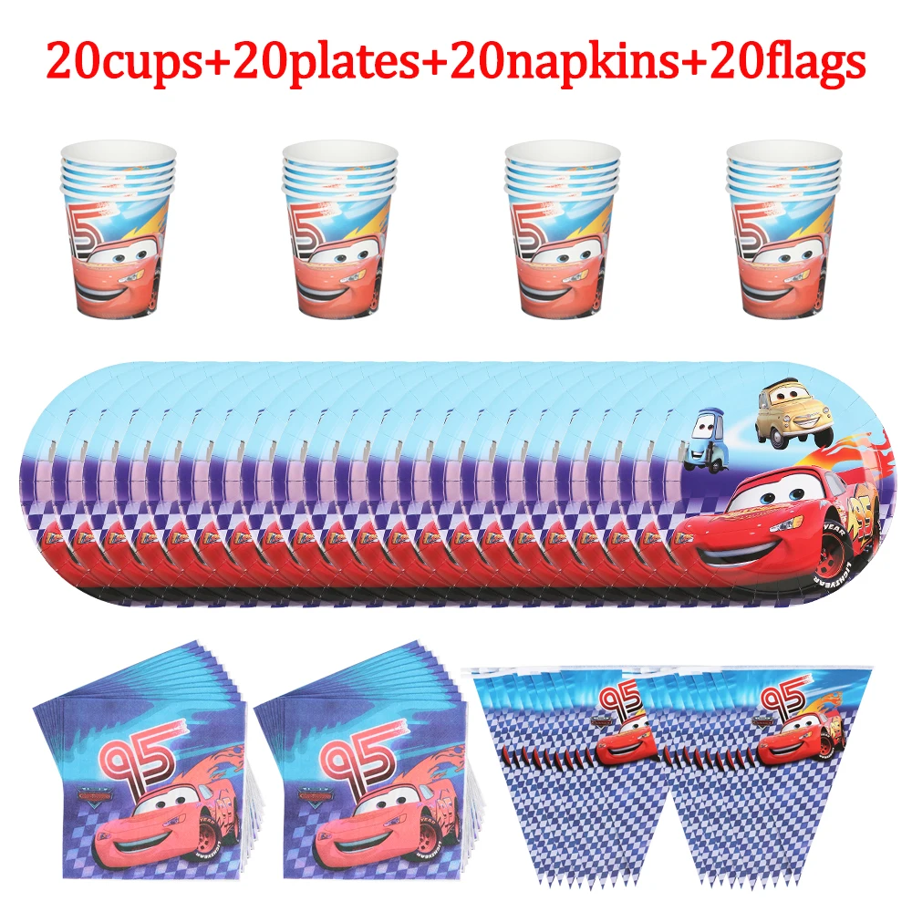 

80Pcs Disney Lightning McQueen Cars Plates Cups Spoons Party Supplies Cartoon Theme Baby Shower Disposable Tableware Decors