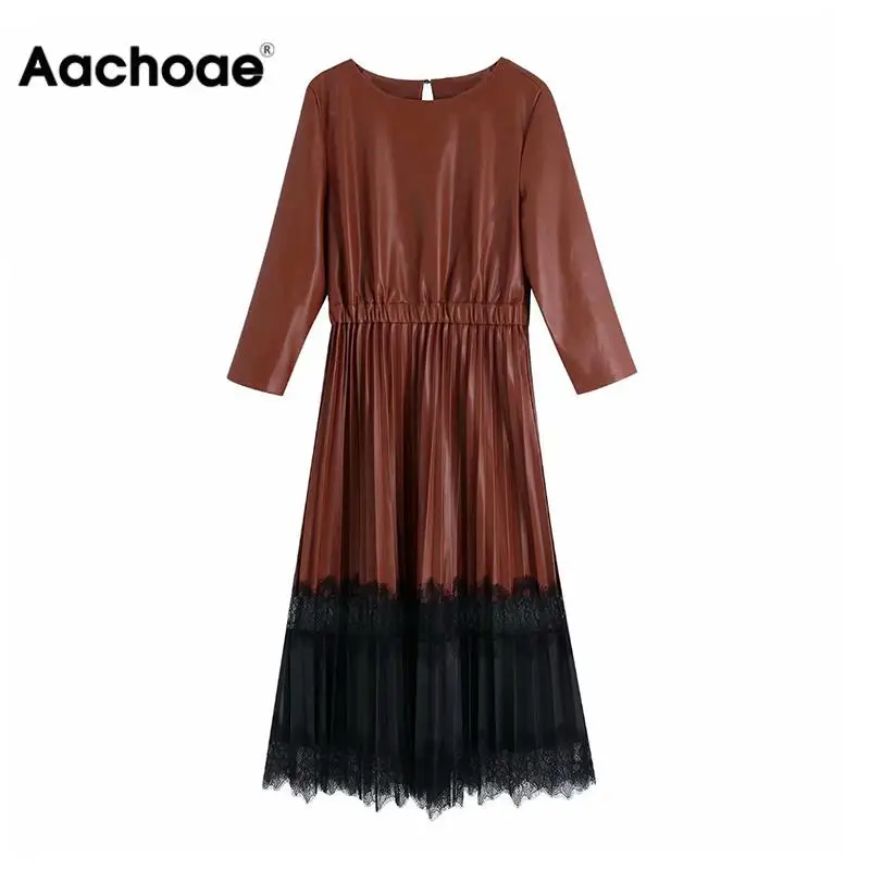 Винтажное кружевное лоскутное женское платье Aachoae из искусственной кожи женские
