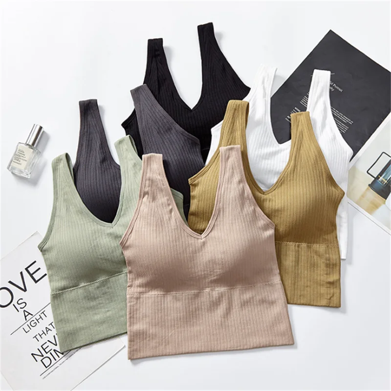 

Sexy Tank Top V-neck Padded Tank Top Short T-shirt Ladies Beautiful Back Camisole Striped Female Comfortable Sports Underwear