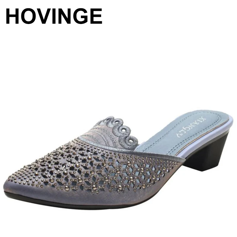 

HOVINGEFashion New Women Summer Slides High Quality Rhinestone Baotou High heels Slippers Outdoor Casual Female Beach Flip Flops