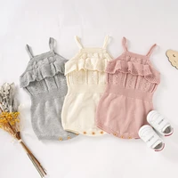 0 18 months bodysuits baby solid tollder knitted romper girls sleeveless square collar hollow out short jumpsuit