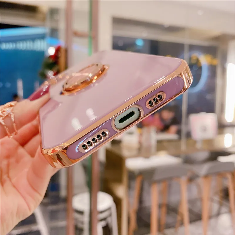 

Soft Plating Ring Holder Phone Case For iPhone 12 11 Pro Max 12Mini XS Max XR X 7 8 Plus SE 2020 12Pro 11 Shockproof Stand Cover