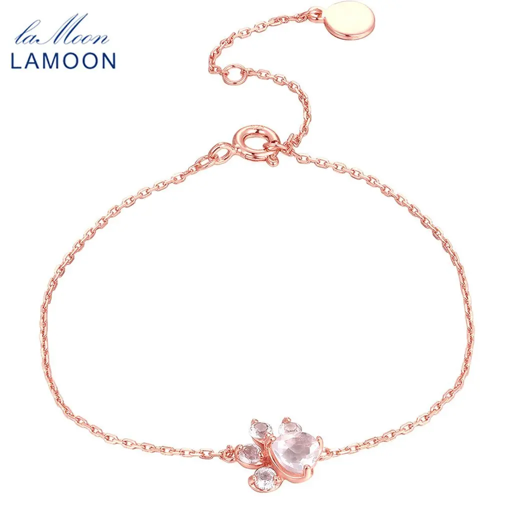 LAMOON кулон в форме лапы 5*5 5 мм сердце розовый кварц 100% Серебро S925 розовое золото