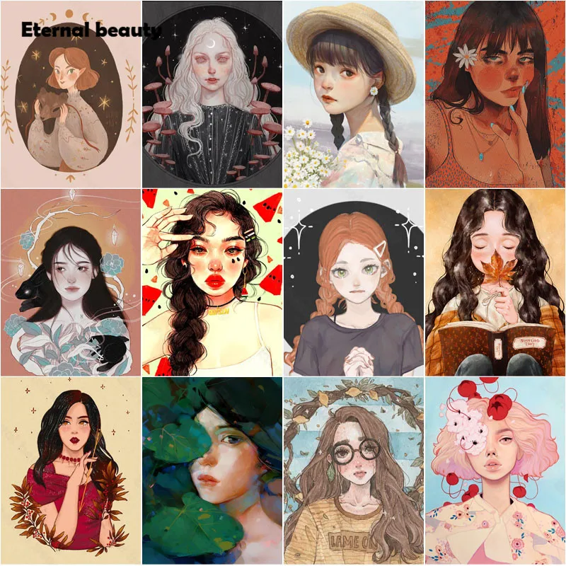 

5D Diamond Painting Kit Fantasy Western Style Girls Portrait Illustration Full Diamond Embroidery Mosaic Cross Stitch Kits Decor