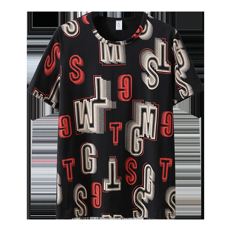 

New Arrival Fashion Short Sleeve Men Summer Round Neck Bottoming Super Large Print Knitted T Shirt Plus Size XL-7XL 8XL 9XL 10XL