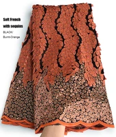 5 yards soft hand cut elegant african french lace fabric shiny wedding nigeria ghana celebration dress with sequins good choice
