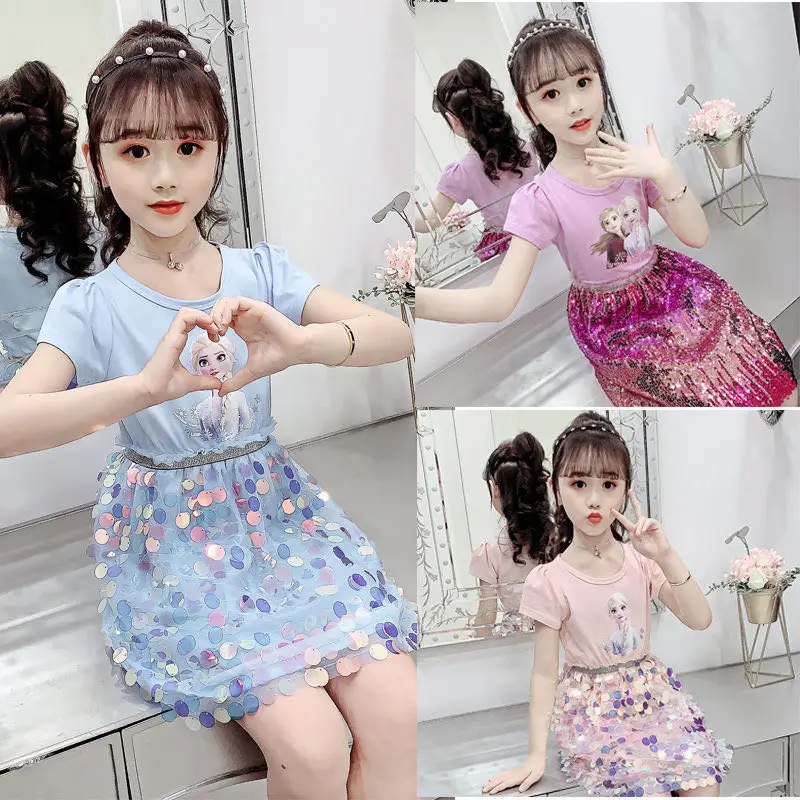 Girls Frozen Anna Elsa Kids Princess Summer Sequins Dresses Toddler Cosplay Dress Girl Teen Birthday Gown Party Clothes Vestidos | Детская