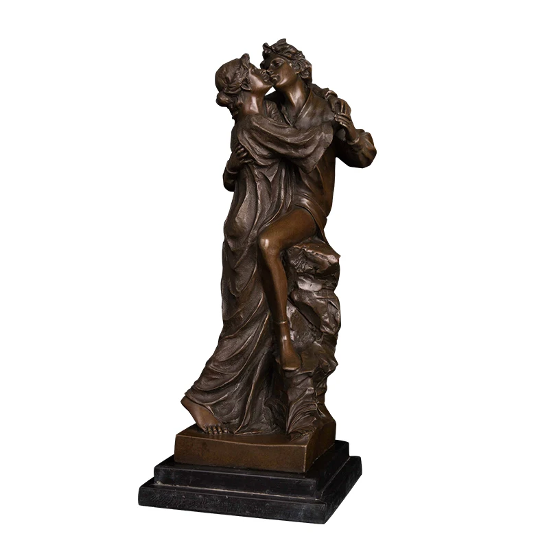 

DS-362 Bronze Classical Statues Lovers Kiss Figurine Statue Romantic Woman Men Couple Sculpture Artwork for Wedding Gift Decor