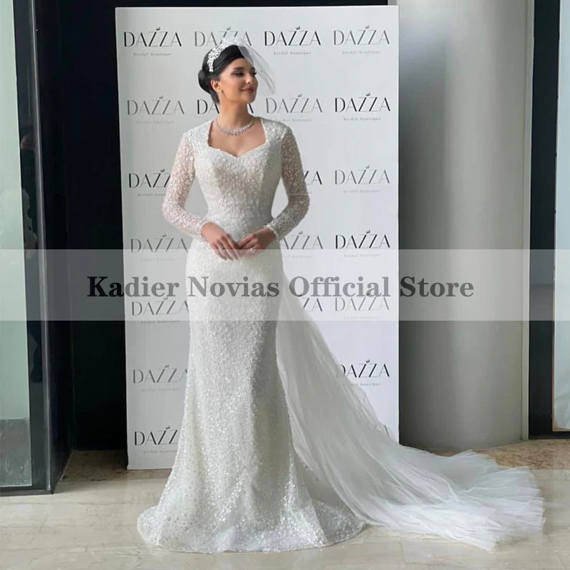 

KADIER NOVIAS эксклюзивные белые свадебные платья с длинным рукавом русалки 2022 с юбкой бисером Robe De Mariee