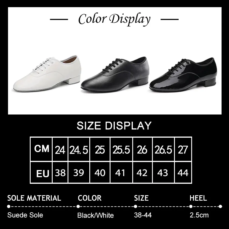 SWDZM Men's Leather Dance Shoes For Man Adults Black Fashion Men Dancing Shoes Men's Latin Ballroom Dance Shoes Soft Size 38-44