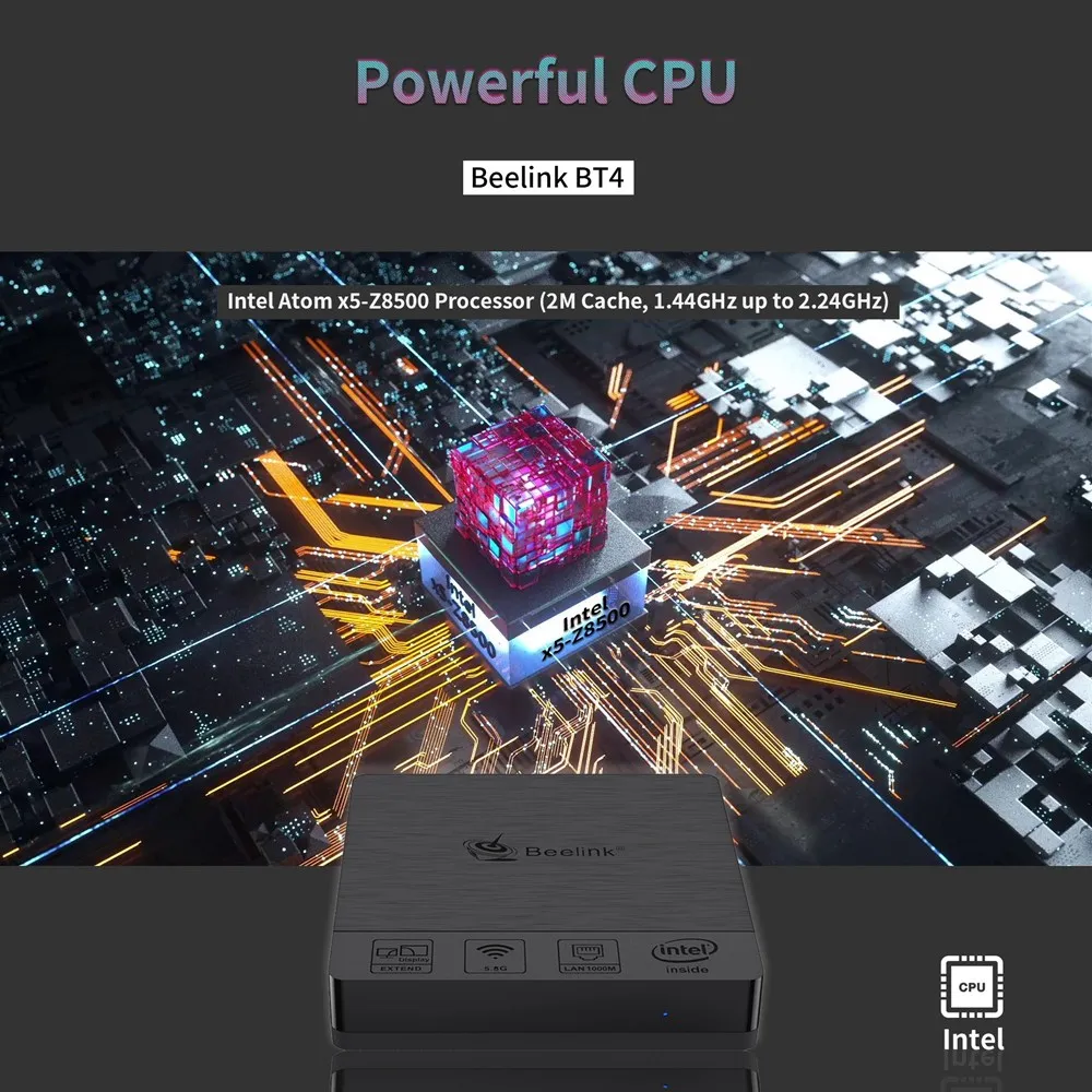 Beelink BT4 настольный мини ПК Intel Atom X5 Z8500 HD Graphics 600 4 ГБ ОЗУ 64 Гб EMMC 2 4G/5 8G WiFi 1000 Мбит/с USB3.0