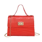 Маленькая квадратная мини-сумка 2022, летняя детская сумка из искусственной кожи с помадой для макияжа, сумка-мессенджер через плечо из кожи аллигатора с цепочкой, сумки-тоуты