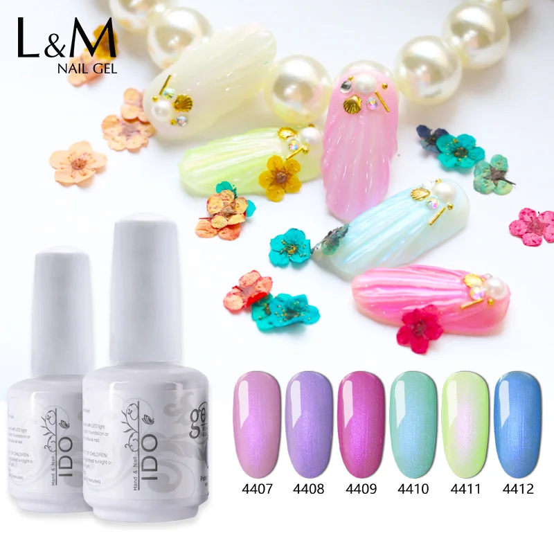 

6 Pcs Lot Set IDO Pearl Series Gel Polish Nail Artist Shinning Colorful Fashion Glitter Colour Soak Off Gelpolish 15 ML