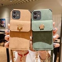 crossbody wallet pu leather case for iphone 12 11 pro max card holder phone case for iphone xs max xr x 8 7 with metal lanyard