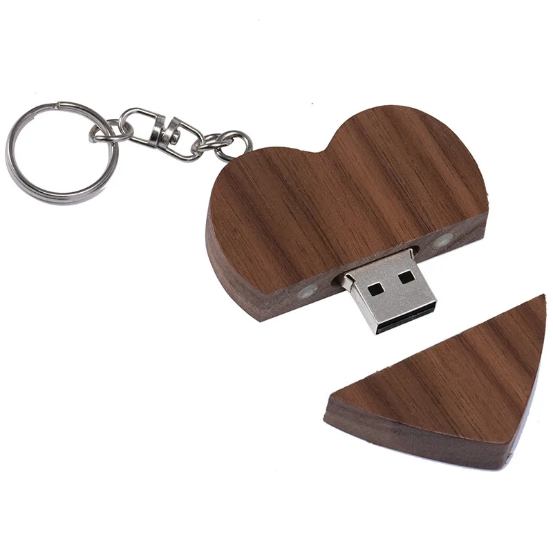 Jaster логотип на заказ деревянное сердце USB+ коробка USB флэш-накопитель Флешка 128 Гб 64 ГБ 32 ГБ 16 ГБ 8 ГБ U диск фотографии свадебные подарки - Цвет: Walnut no BOX