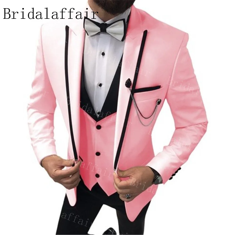 Индивидуальный пошив Розовые Костюмы Bridalaffair 2019 Черные смокинги с лацканами