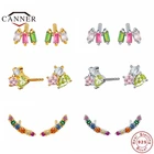 Автоклав реальные 925 стерлингового серебра Цвет CZ цирконием, серьги-гвоздики для женщин Радуга Пирсинг Серьга Серебро 925 ювелирные изделия: модные серьги в форме