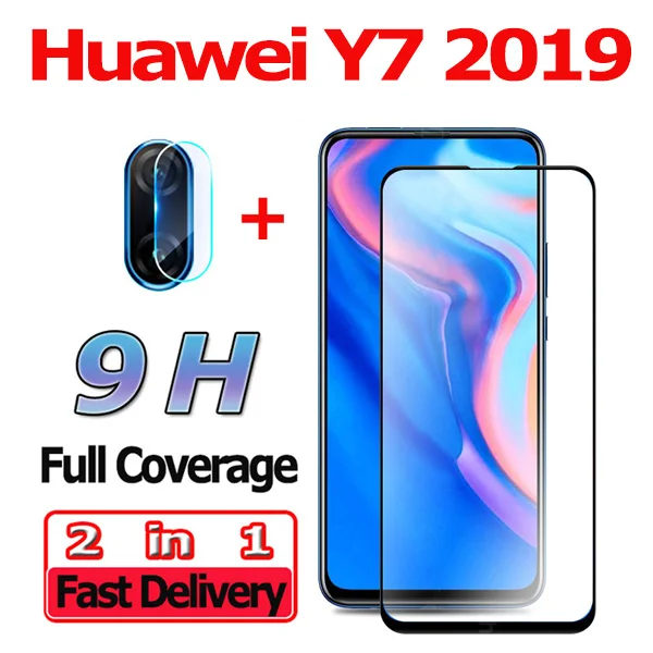 2 в 1 защитное стекло Huawei P Smart Z/ протектор экрана Huawei Y7 закаленное стекло P Smart камера стекло хуавей п смарт Z закаленное стекло п смарт стекло хуавей у7 стекло P Smart glass - Цвет: Y7 2019 2-in-1