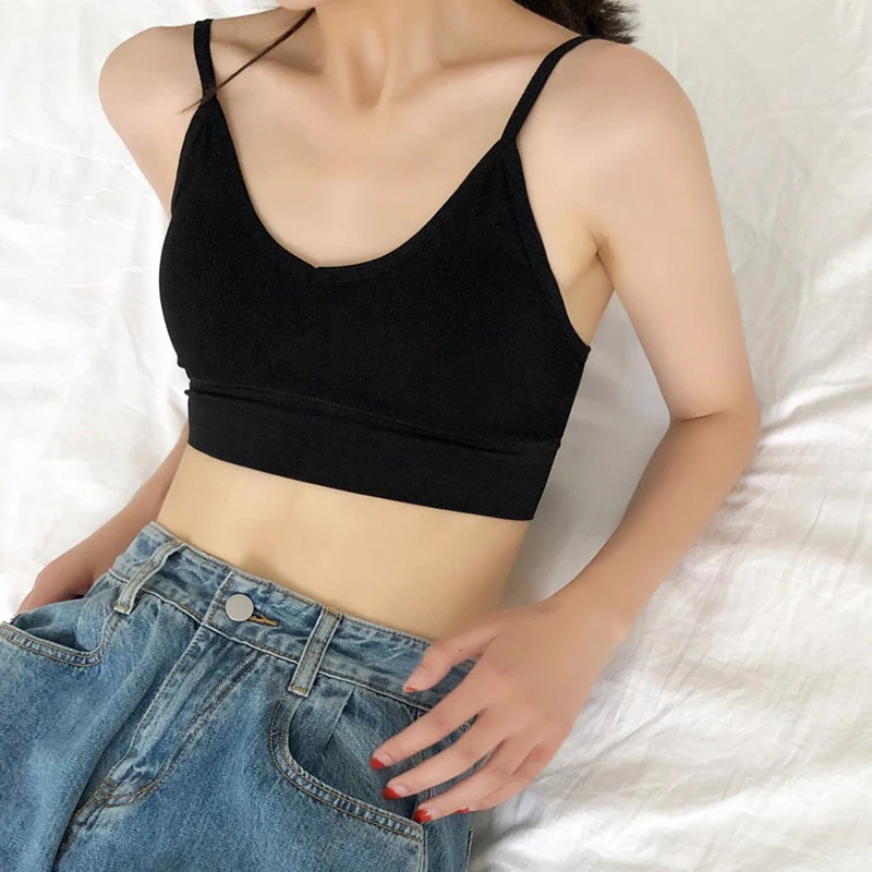 

Sexy Women Tank Crop Top Solid Underwear Fashion Female Backless Crop Tops Lingerie Intimates with Removable Padded Camisole